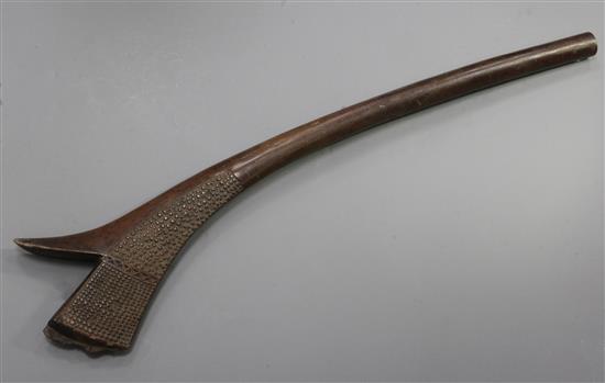 A Fijian hardwood sail club, with crooked and bladed head, 99cm